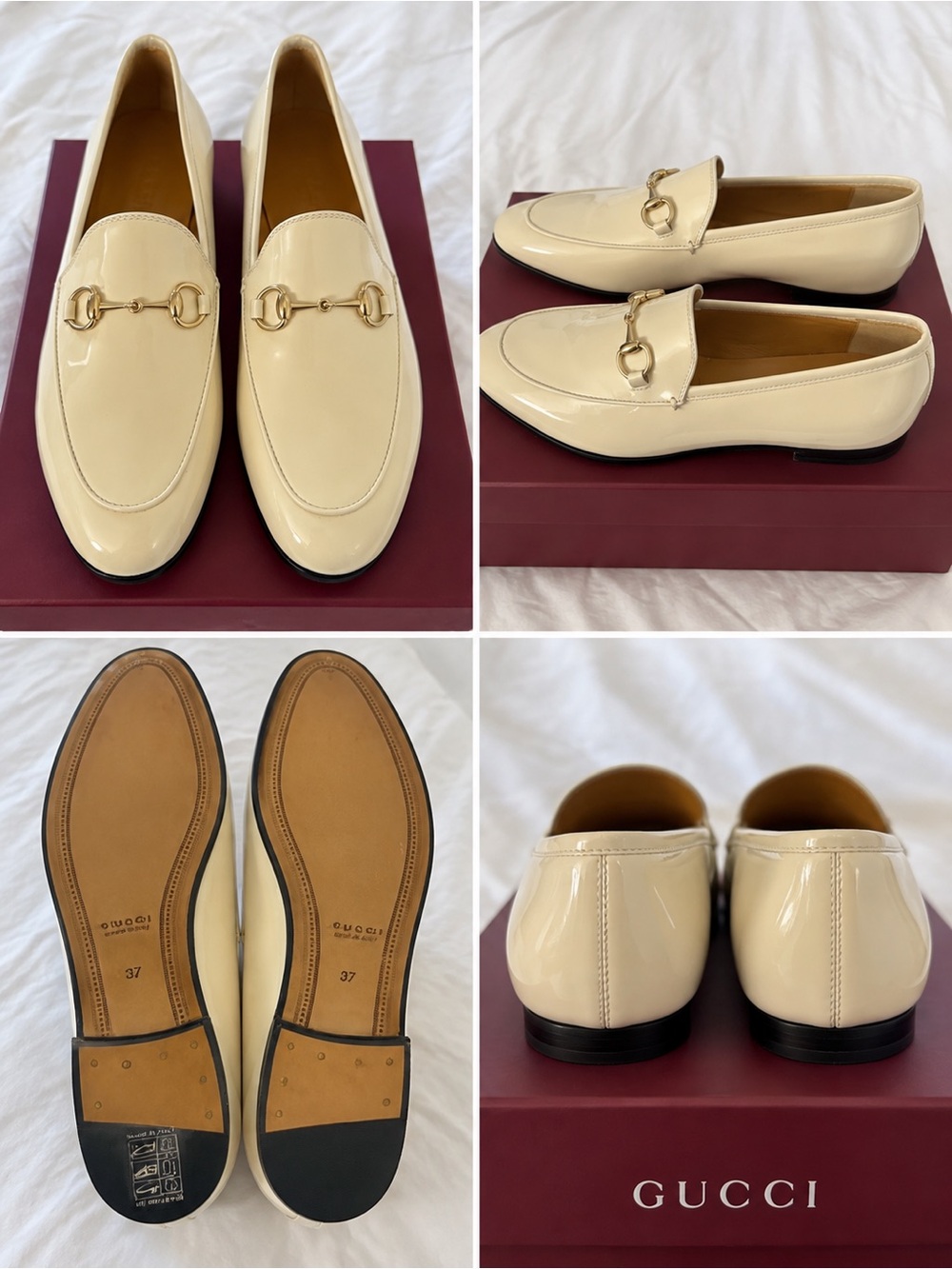 Gucci Cream Patent Leather Horsebit Loafers